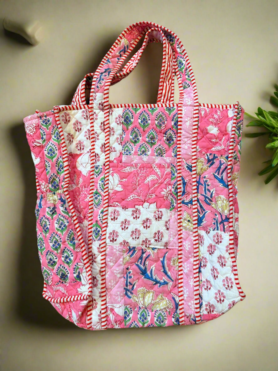 Big Pink Quilted Bag with zipper