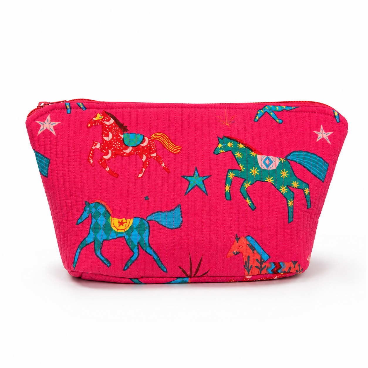 Artisan Quilted Pouch Set - Pink Horses