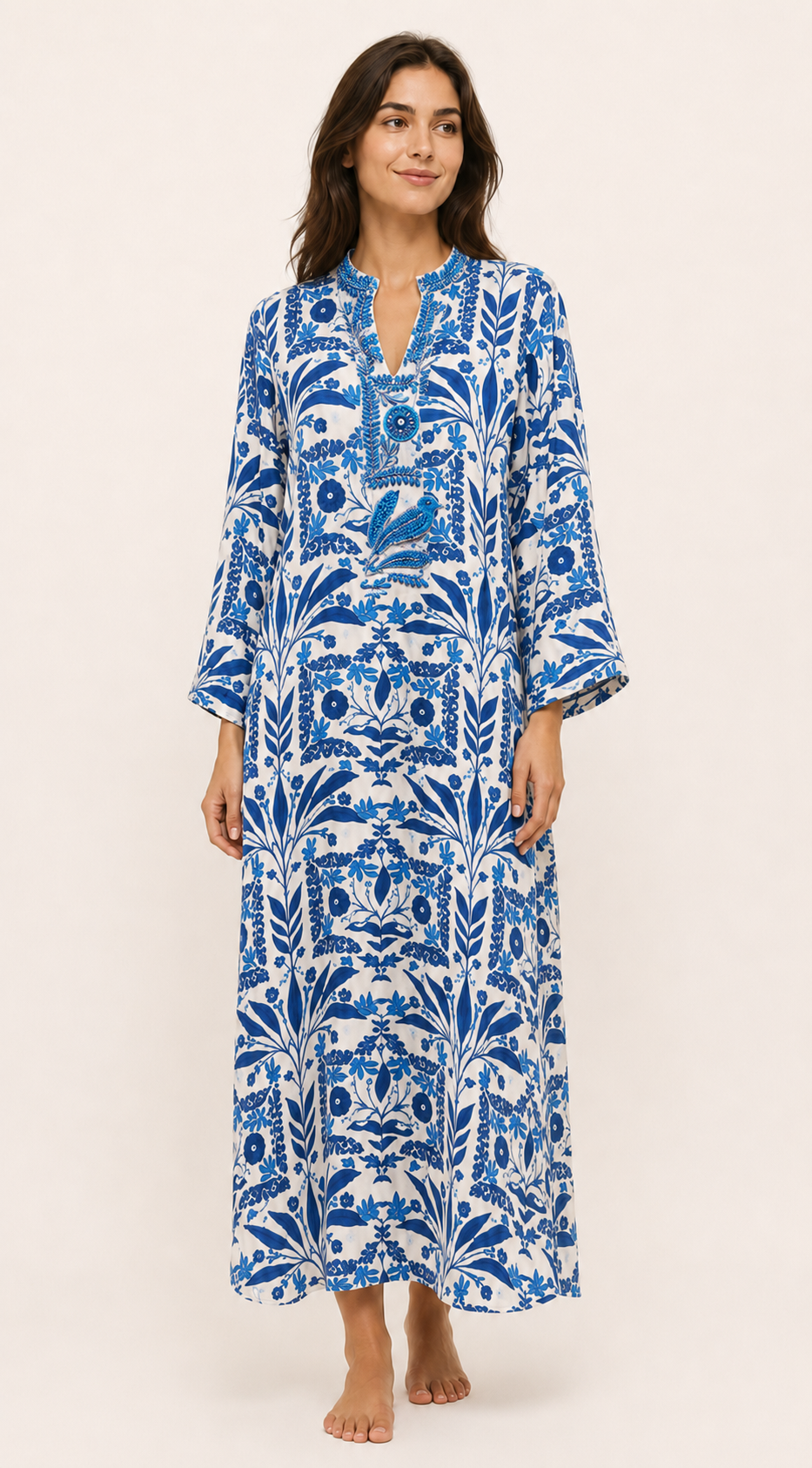 Blue Palm Long Kaftan