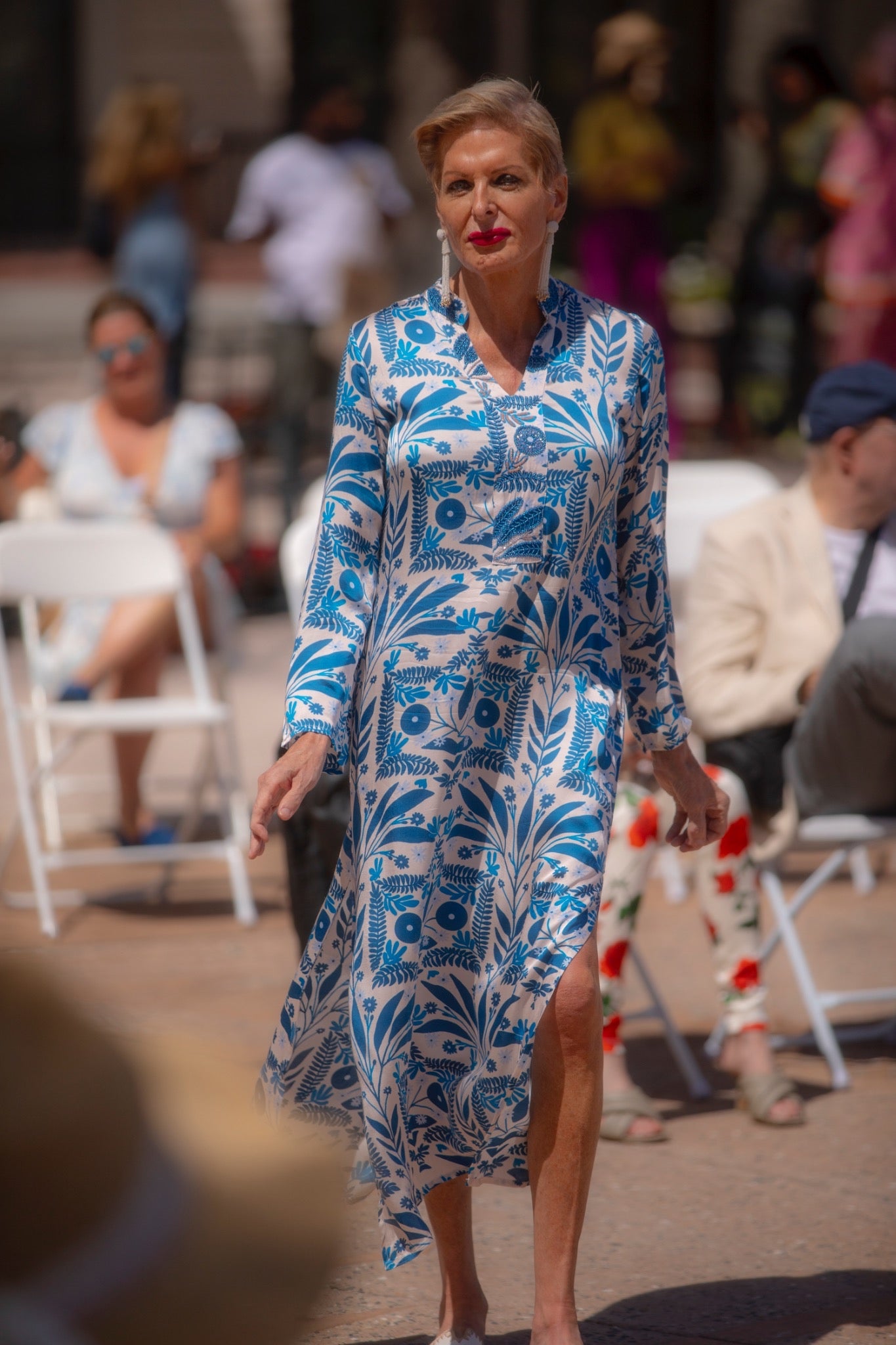 Blue Palm Long Kaftan