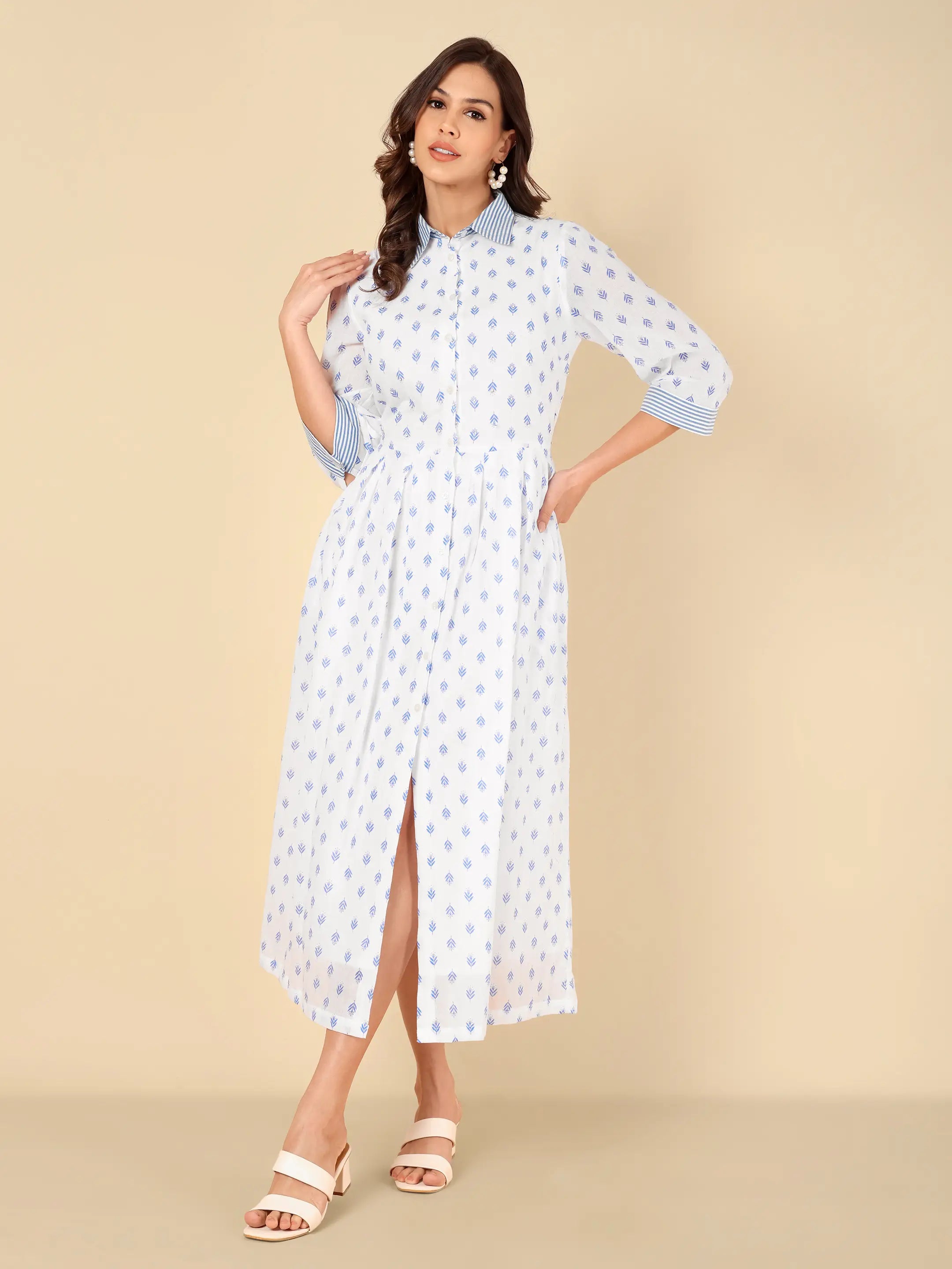 Azure Cotton Shirt Dress