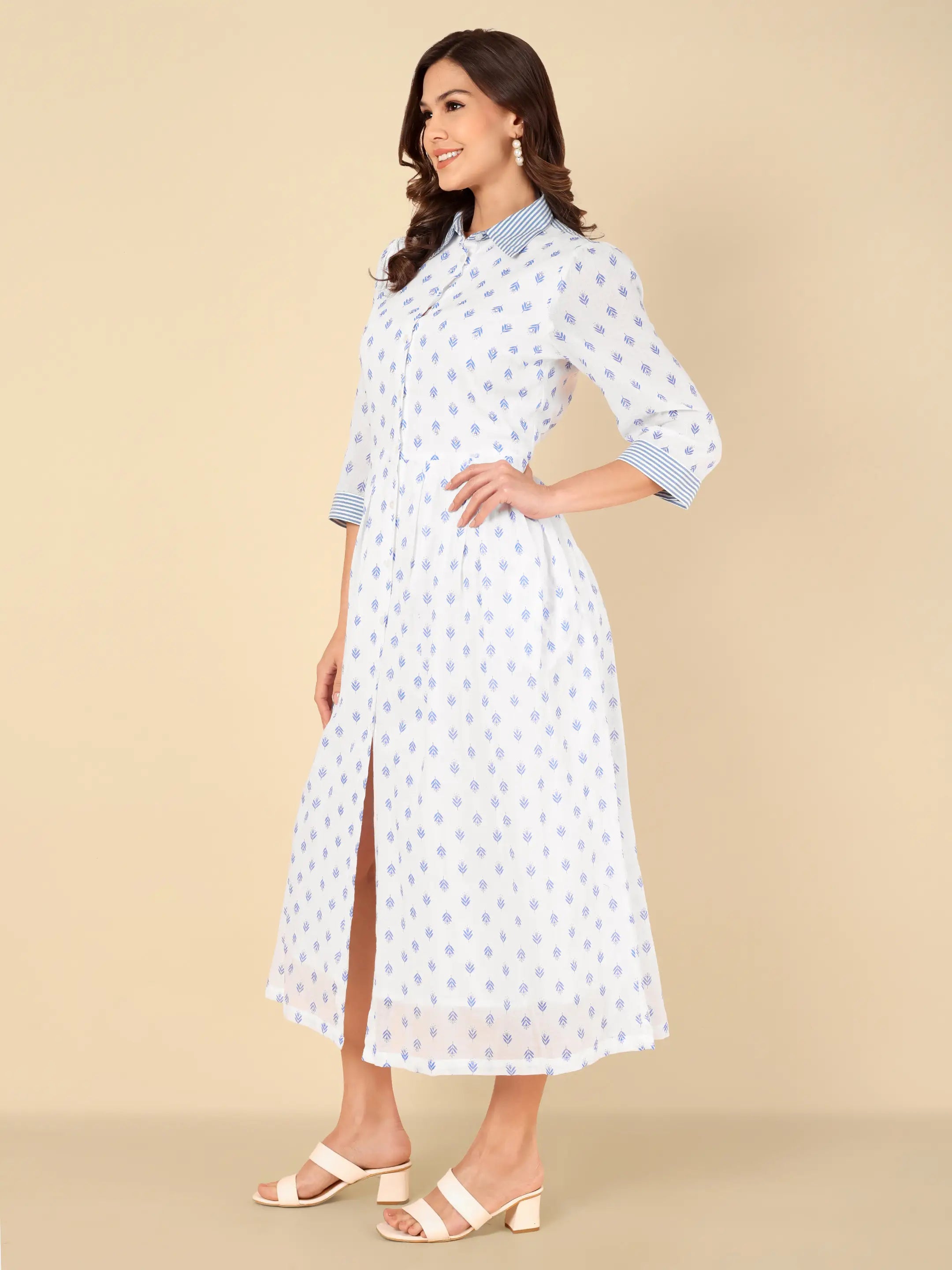Azure Cotton Shirt Dress