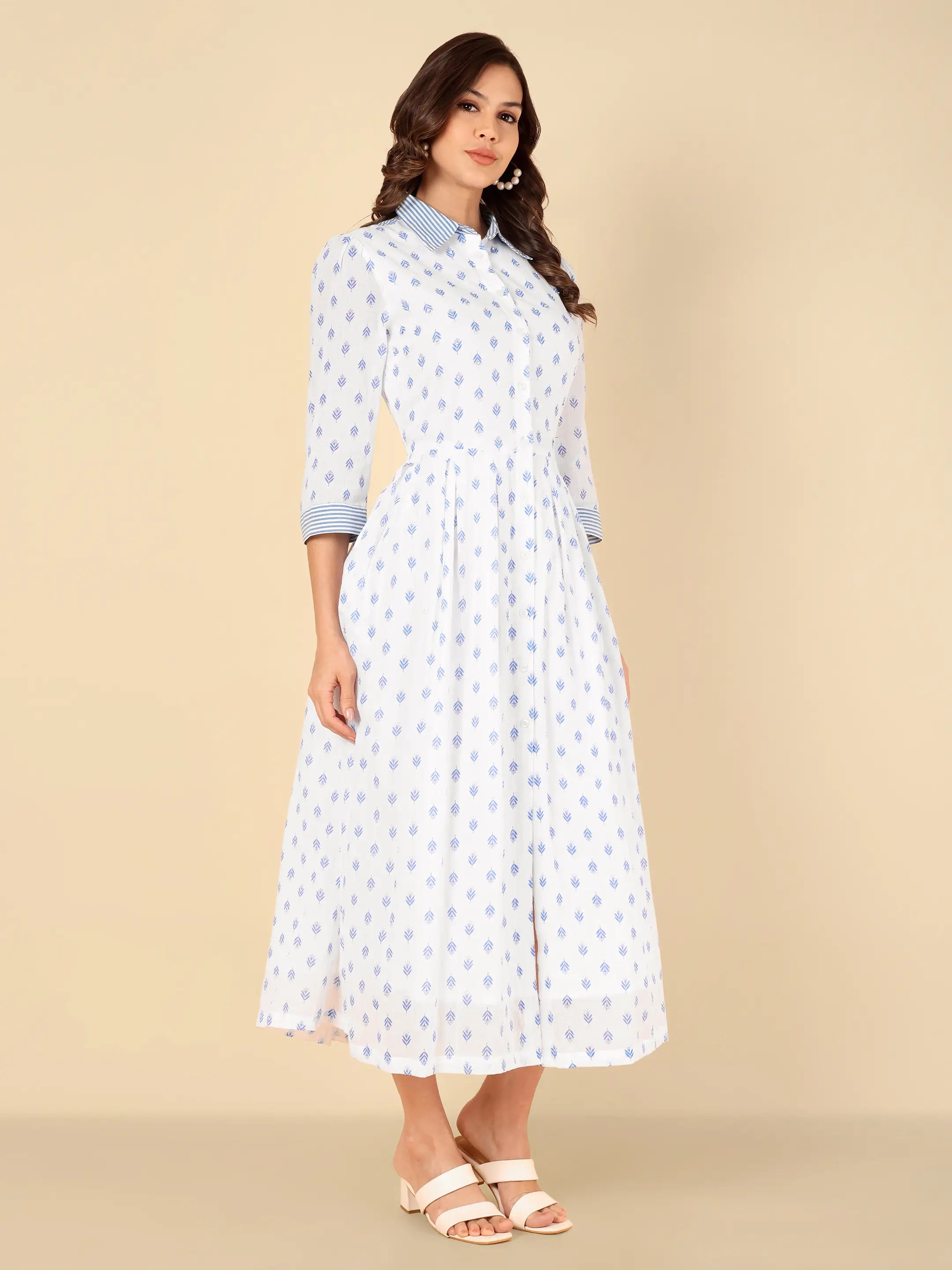 Azure Cotton Shirt Dress