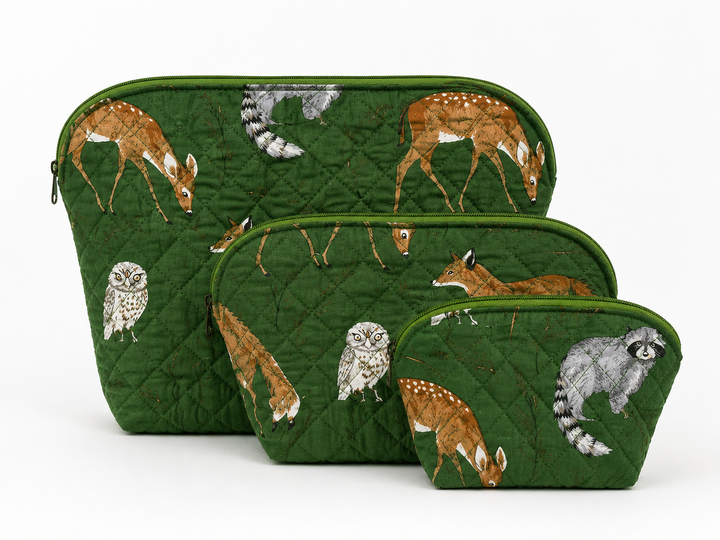 Artisan Quilted Pouch Set - Green Base