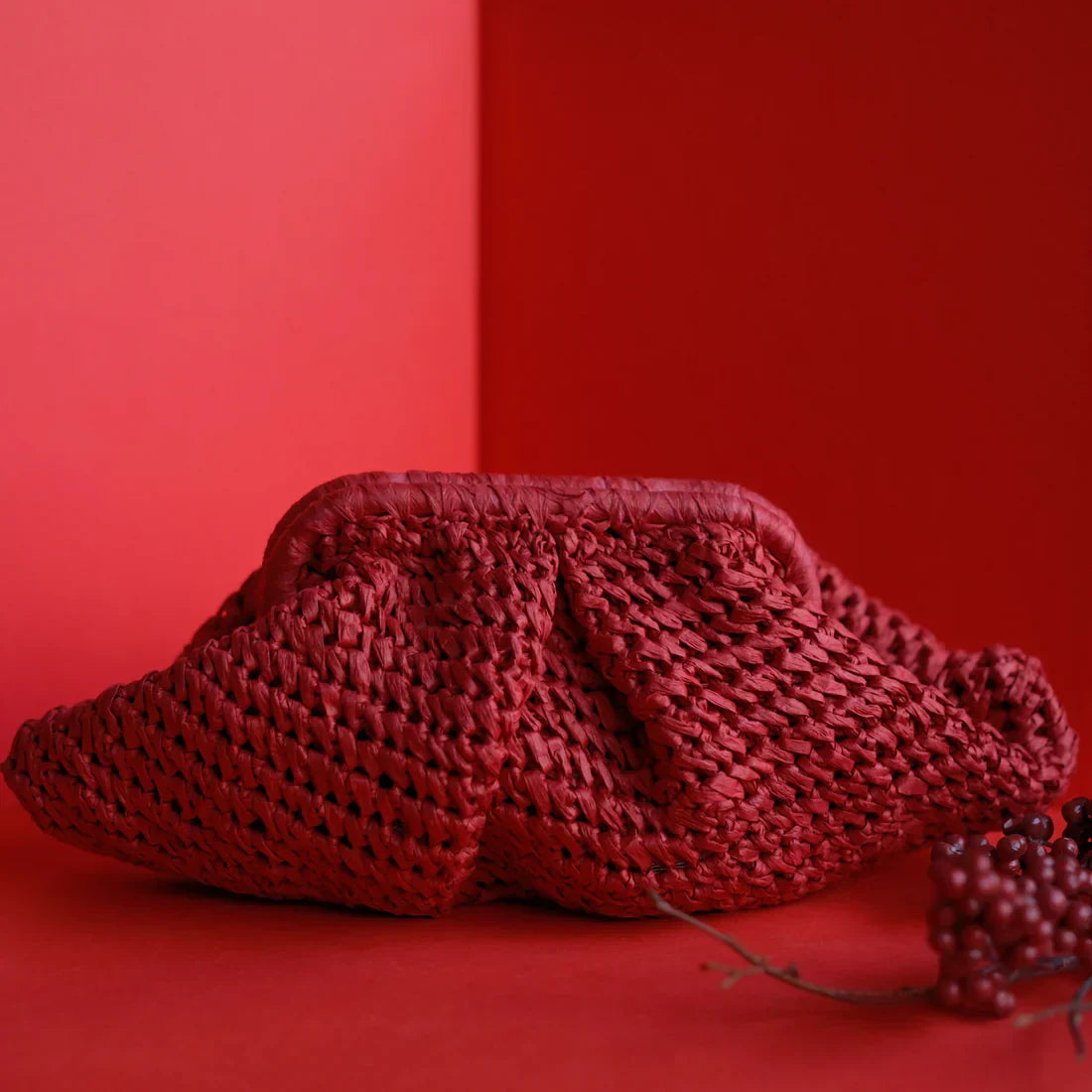 Cherry Raffia Clutch
