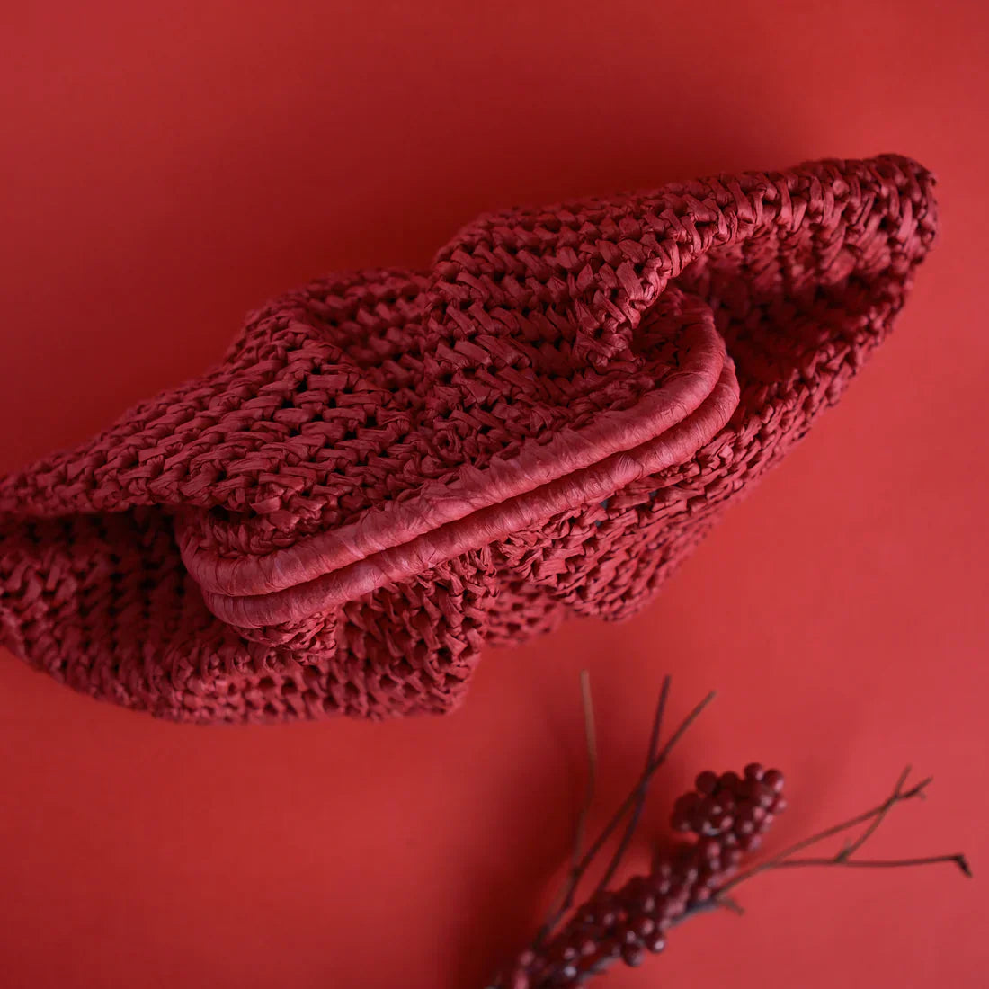 Cherry Raffia Clutch