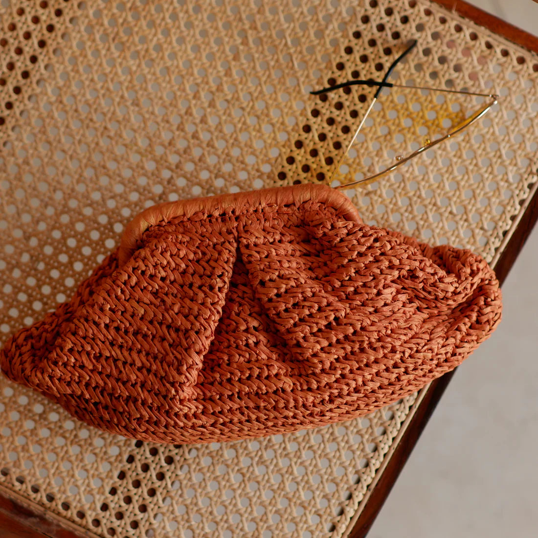 Burnt Caramel Raffia Clutch