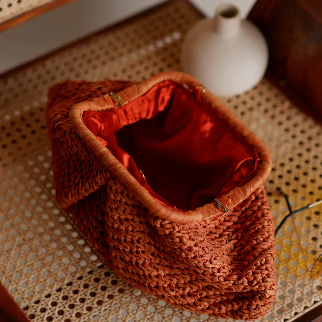 Burnt Caramel Raffia Clutch