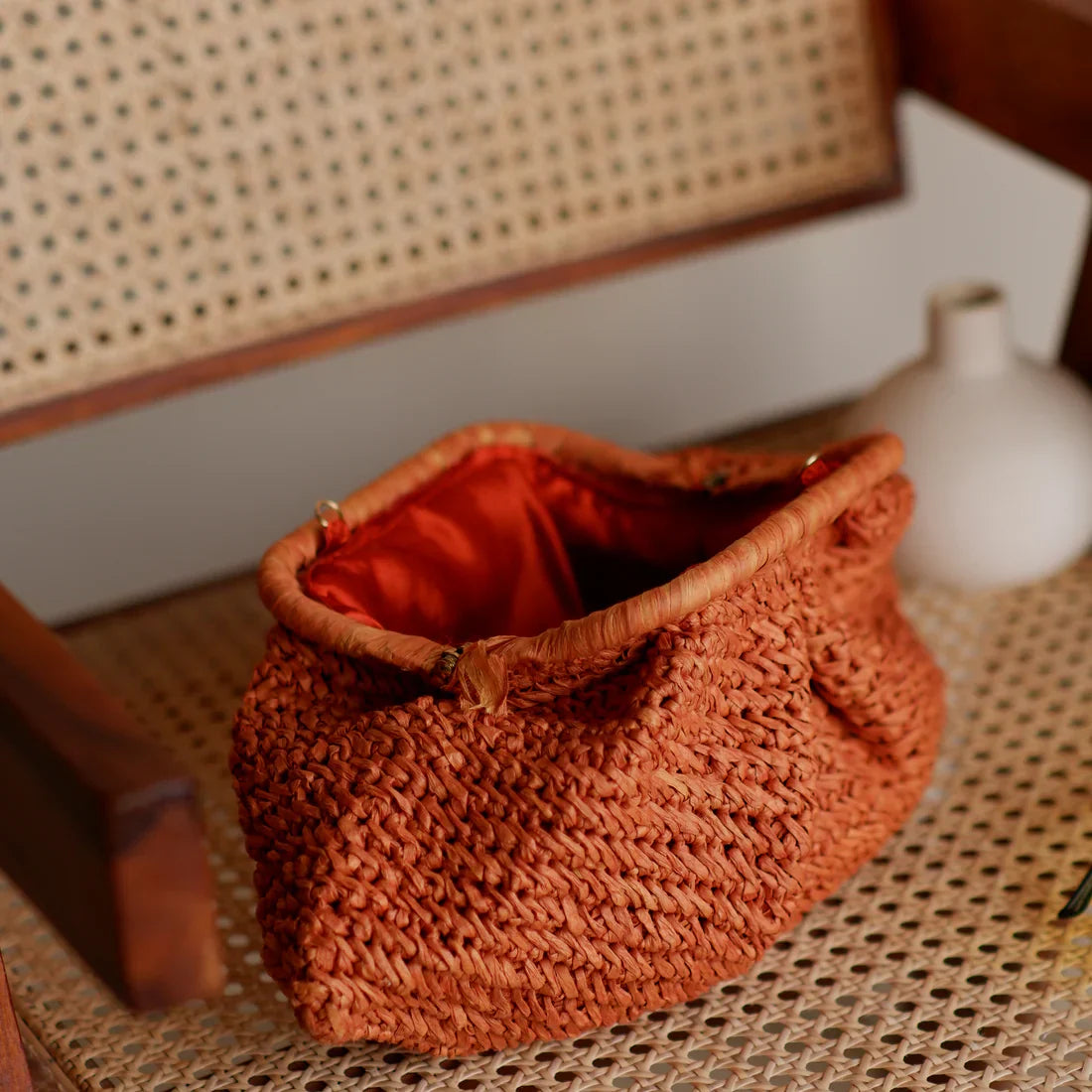 Burnt Caramel Raffia Clutch