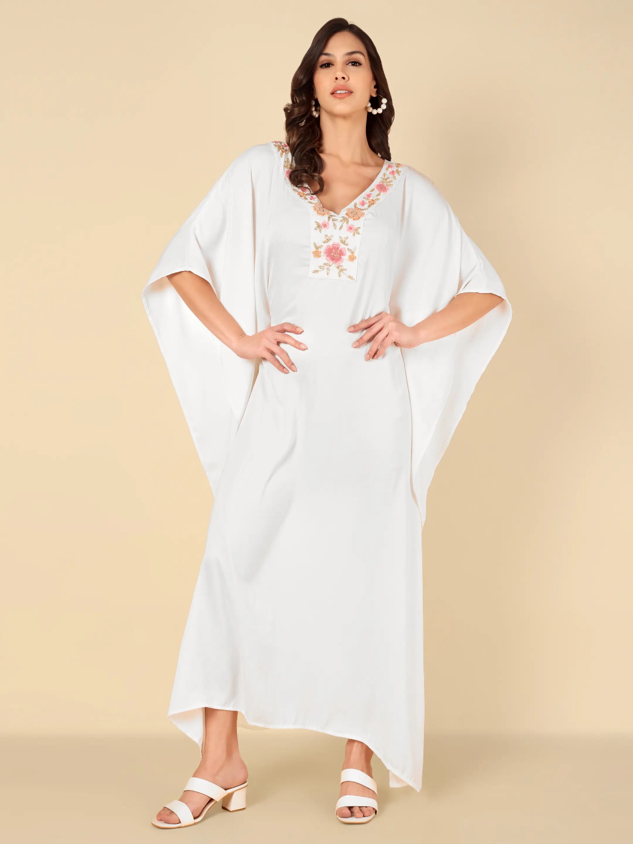Ivory Blossom Embroidered Kaftan