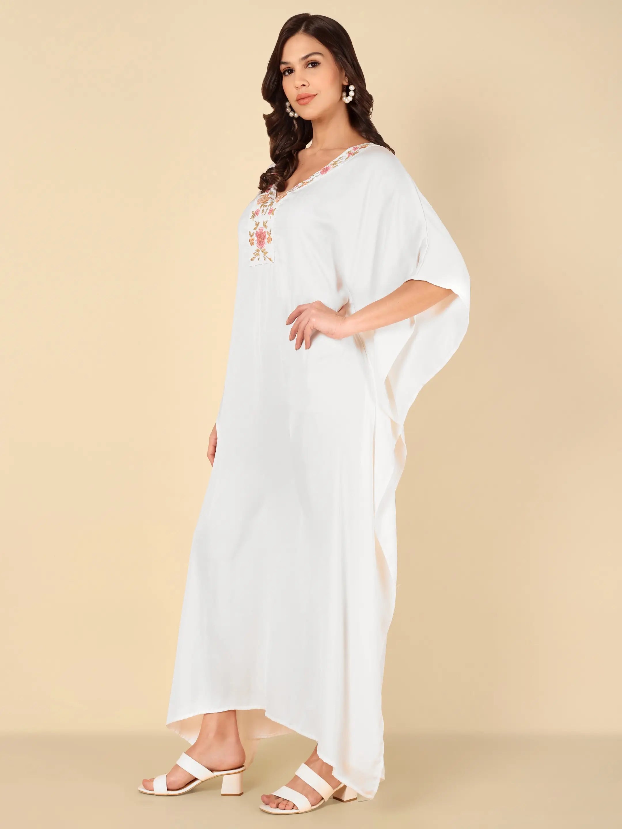 Ivory Blossom Embroidered Kaftan