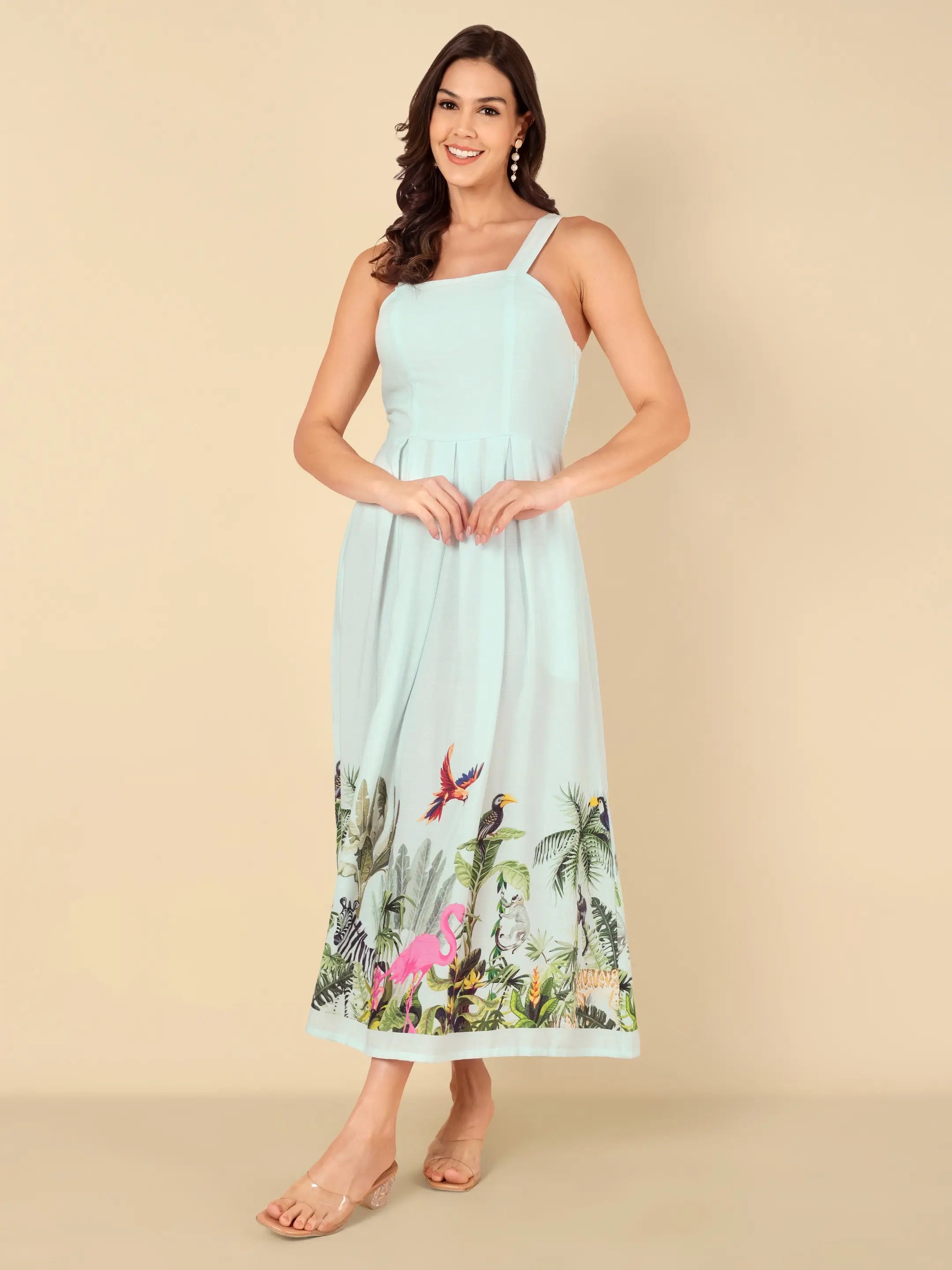 Mint Flamingo Midi Dress