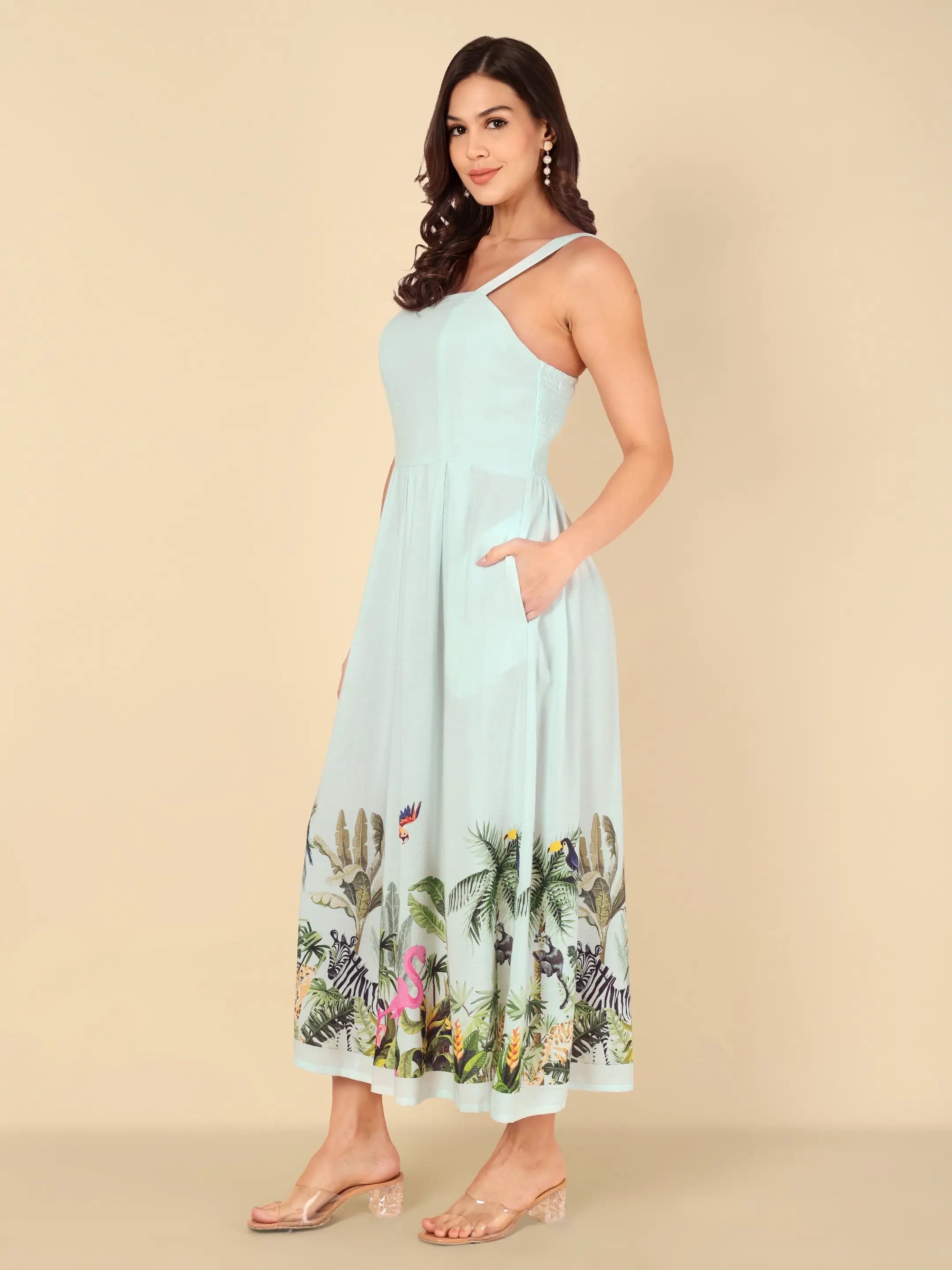 Mint Flamingo Midi Dress