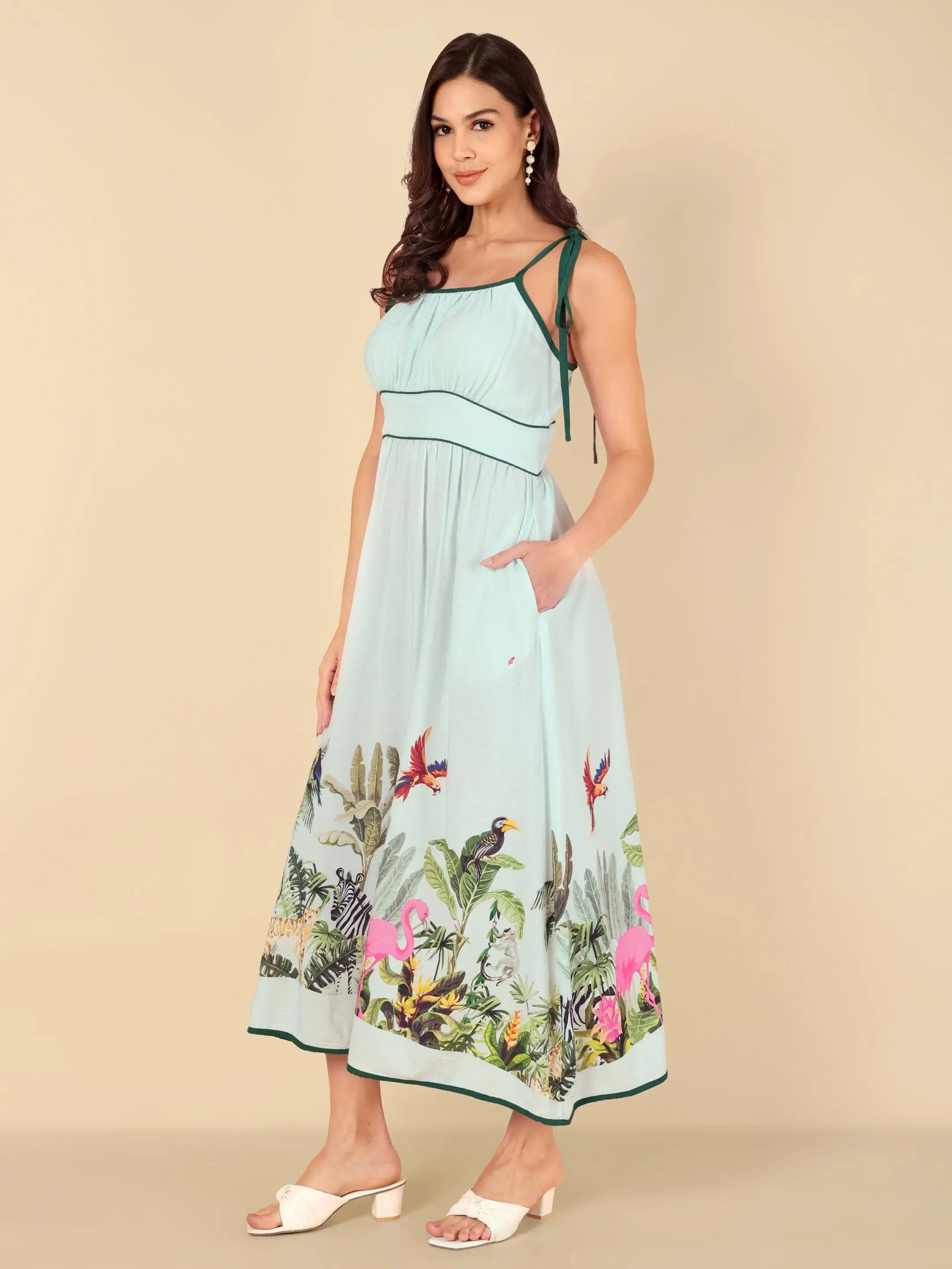 Mint Flamingo Strappy Dress