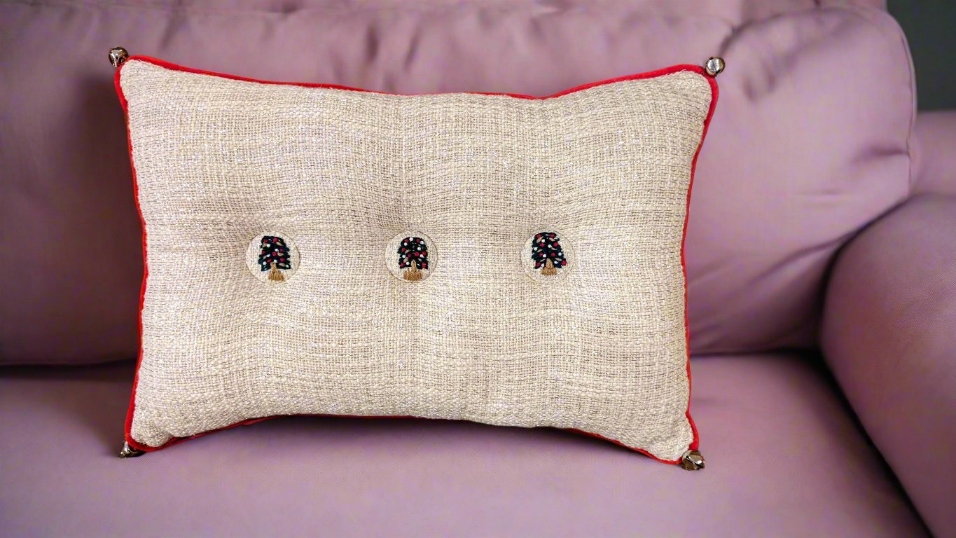 Holiday Embroidered Button Pillow