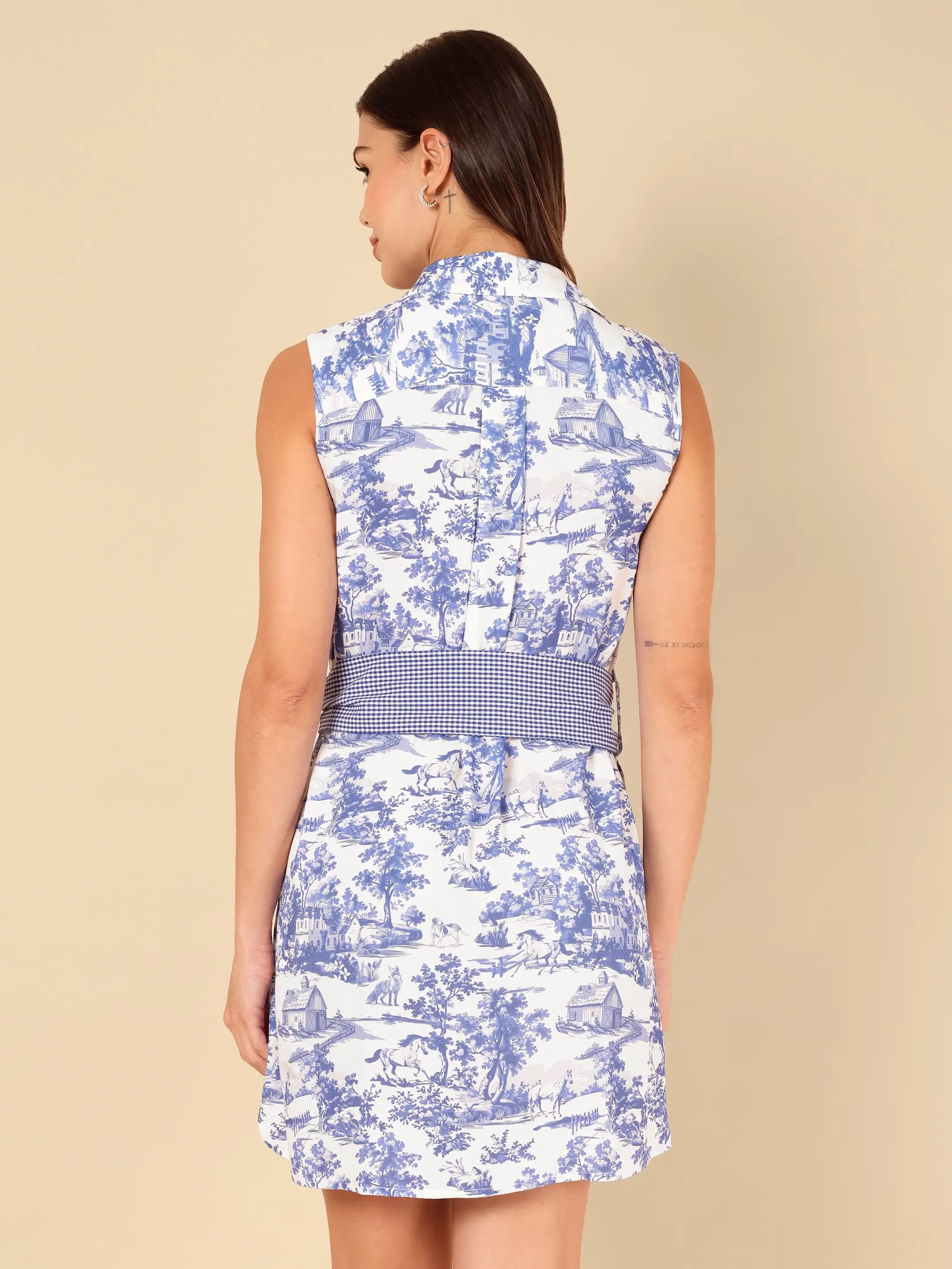 Toile Sleeveless Shirt Dress