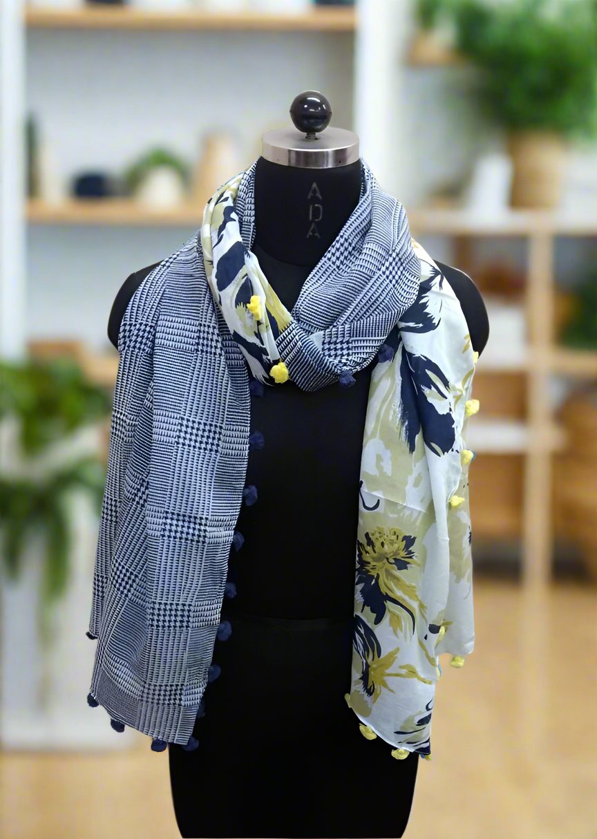 Plain & Floral Cotton Scarf