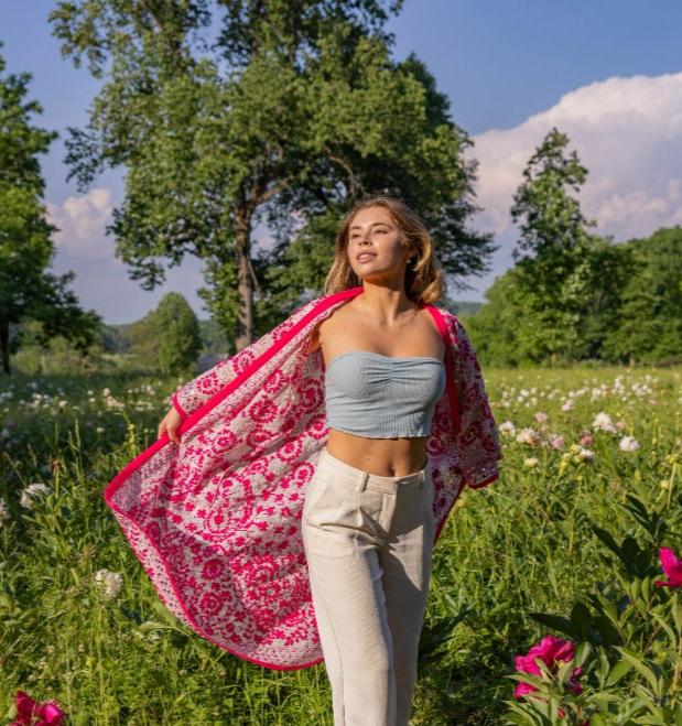 Maya Embroidered Pink Kimono
